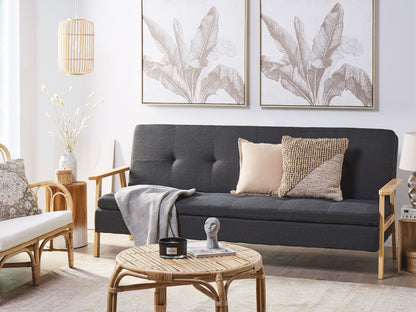 Sofa Bed Grey Fabric Upholstered 3 Seater Click Clack Bed Wooden Frame and Armrests Beliani