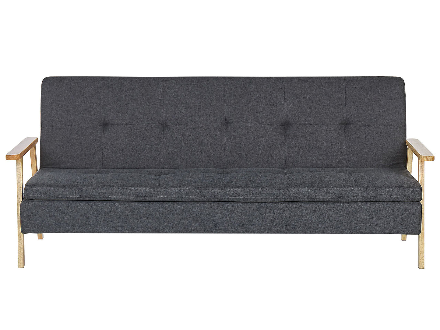 Sofa Bed Dark Grey Fabric Upholstered 3 Seater Click Clack Bed Wooden Frame and Armrests Beliani
