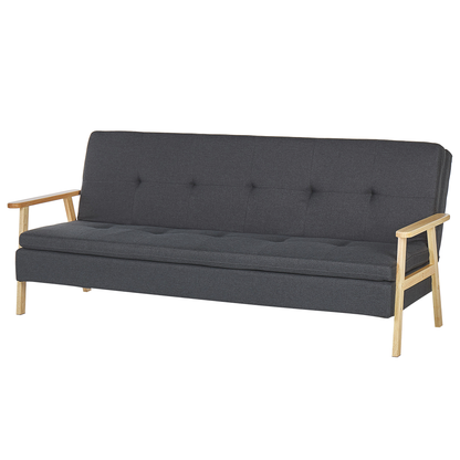 Sofa Bed Grey Fabric Upholstered 3 Seater Click Clack Bed Wooden Frame and Armrests Beliani