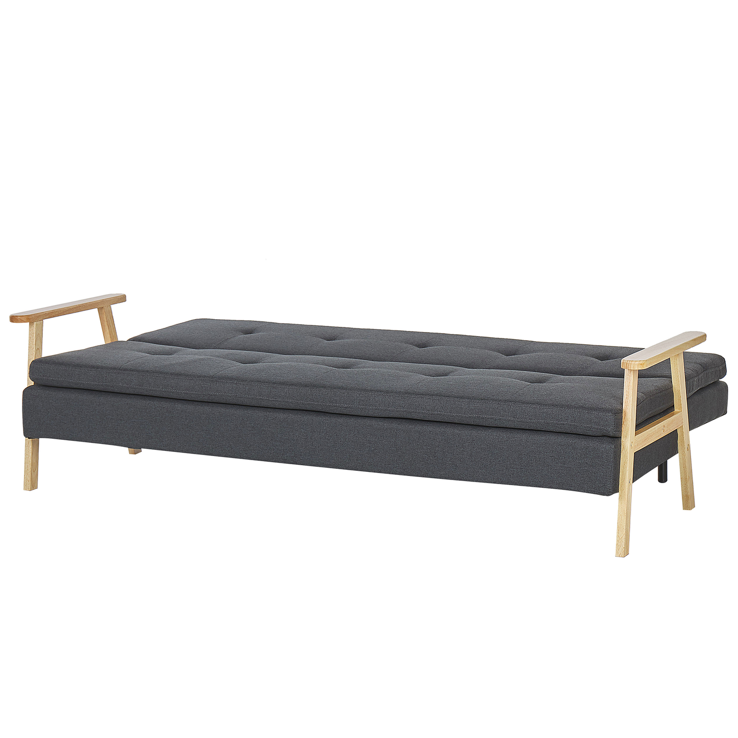 Sofa Bed Grey Fabric Upholstered 3 Seater Click Clack Bed Wooden Frame and Armrests Beliani