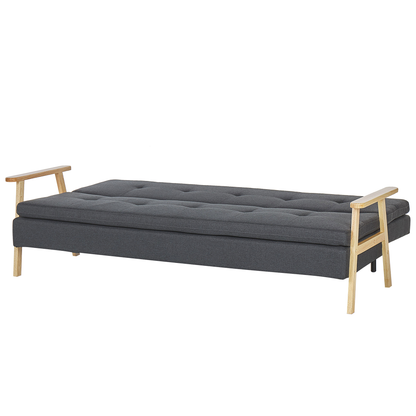 Sofa Bed Grey Fabric Upholstered 3 Seater Click Clack Bed Wooden Frame and Armrests Beliani