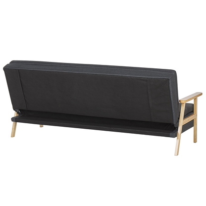 Sofa Bed Grey Fabric Upholstered 3 Seater Click Clack Bed Wooden Frame and Armrests Beliani