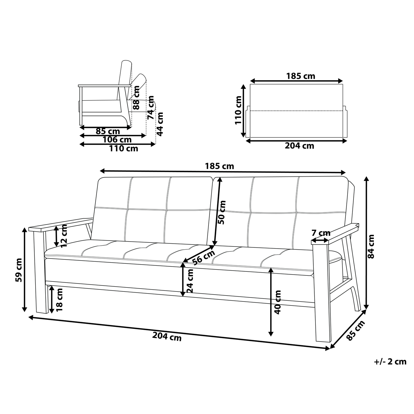 Sofa Bed Grey Fabric Upholstered 3 Seater Click Clack Bed Wooden Frame and Armrests Beliani