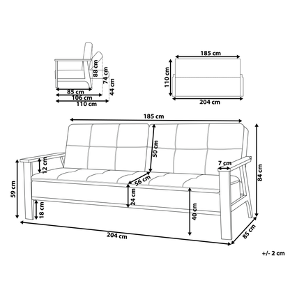 Sofa Bed Grey Fabric Upholstered 3 Seater Click Clack Bed Wooden Frame and Armrests Beliani