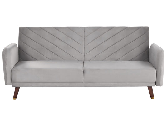 Sofa Bed Light Grey Velvet Fabric Modern Living Room 3 Seater Wooden Legs Track Arm Beliani