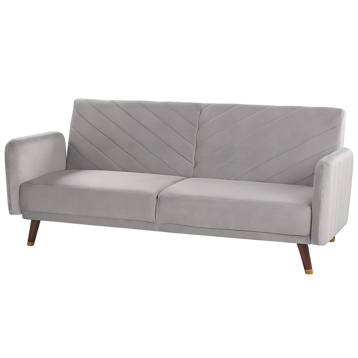 Sofa Bed Light Grey Velvet Fabric Modern Living Room 3 Seater Wooden Legs Track Arm Beliani