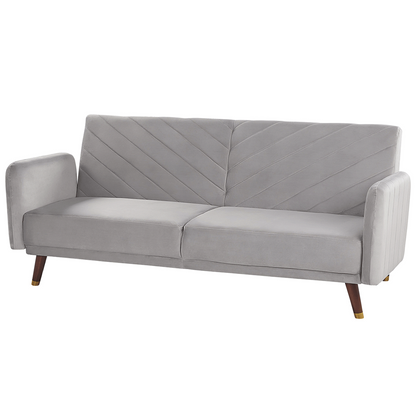 Sofa Bed Light Grey Velvet Fabric Modern Living Room 3 Seater Wooden Legs Track Arm Beliani