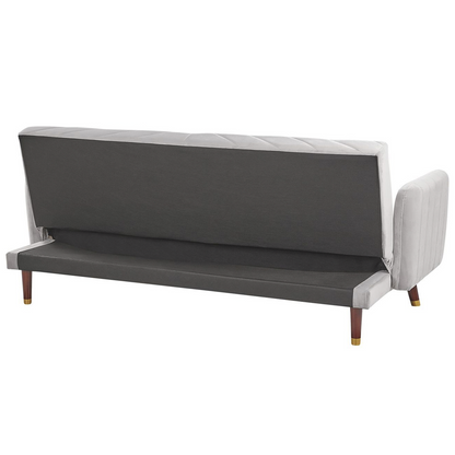 Sofa Bed Light Grey Velvet Fabric Modern Living Room 3 Seater Wooden Legs Track Arm Beliani