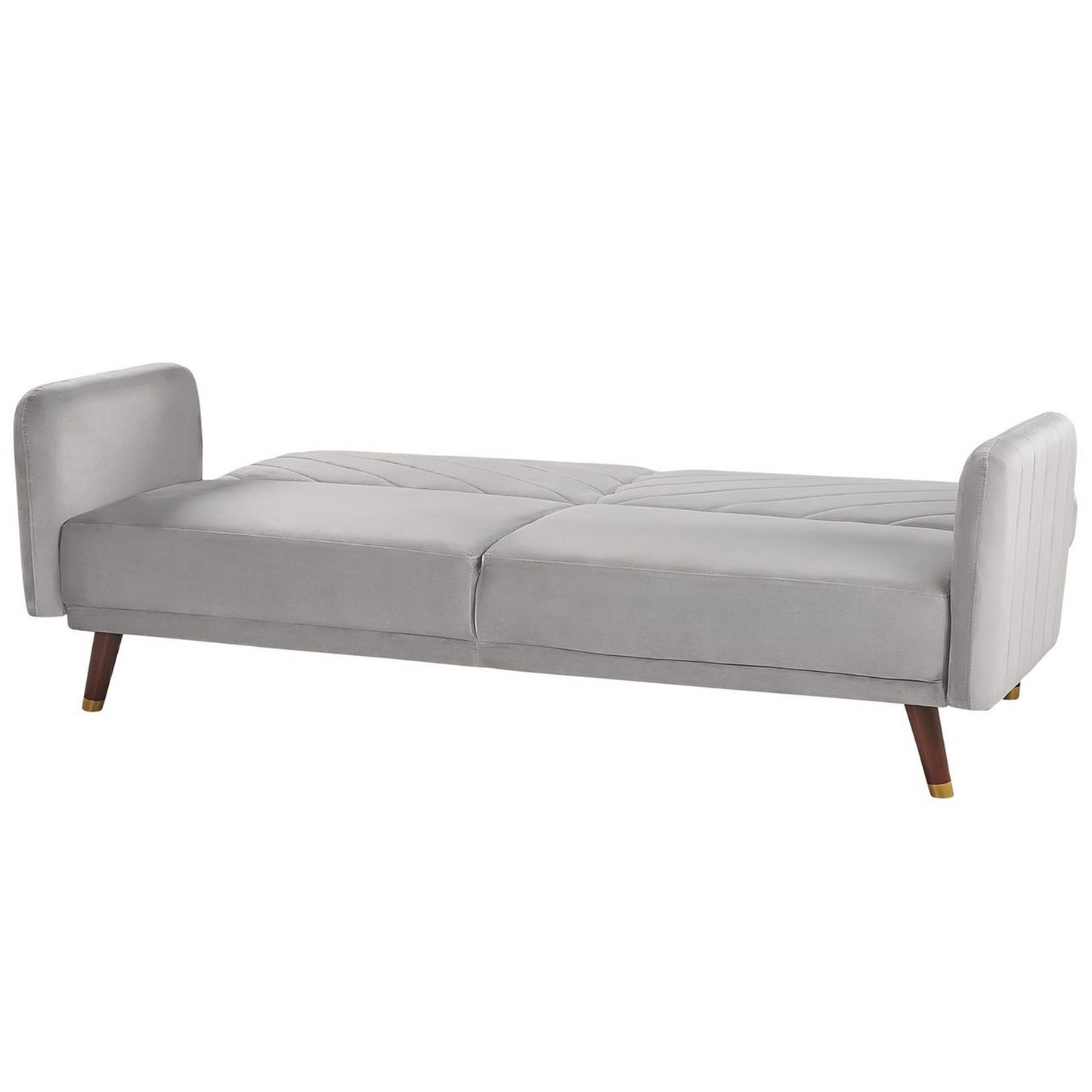 Sofa Bed Light Grey Velvet Fabric Modern Living Room 3 Seater Wooden Legs Track Arm Beliani