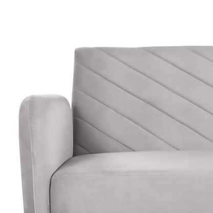 Sofa Bed Light Grey Velvet Fabric Modern Living Room 3 Seater Wooden Legs Track Arm Beliani