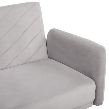 Sofa Bed Light Grey Velvet Fabric Modern Living Room 3 Seater Wooden Legs Track Arm Beliani