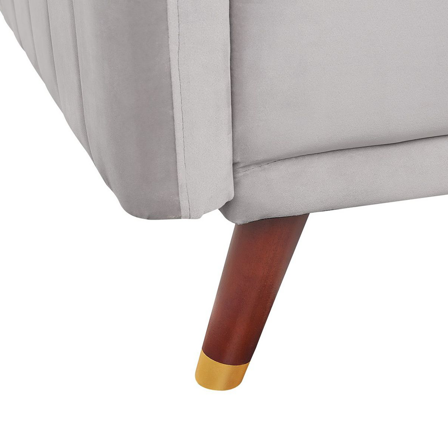 Sofa Bed Light Grey Velvet Fabric Modern Living Room 3 Seater Wooden Legs Track Arm Beliani