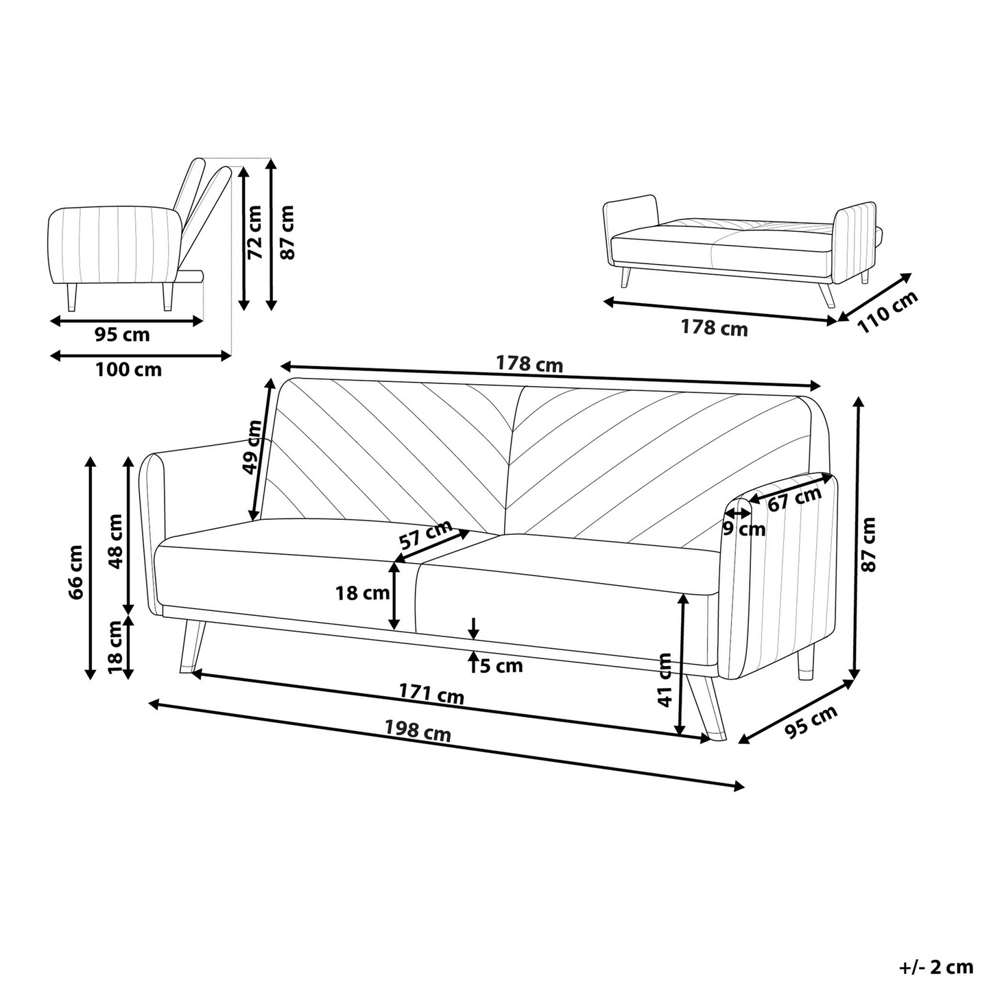 Sofa Bed Light Grey Velvet Fabric Modern Living Room 3 Seater Wooden Legs Track Arm Beliani